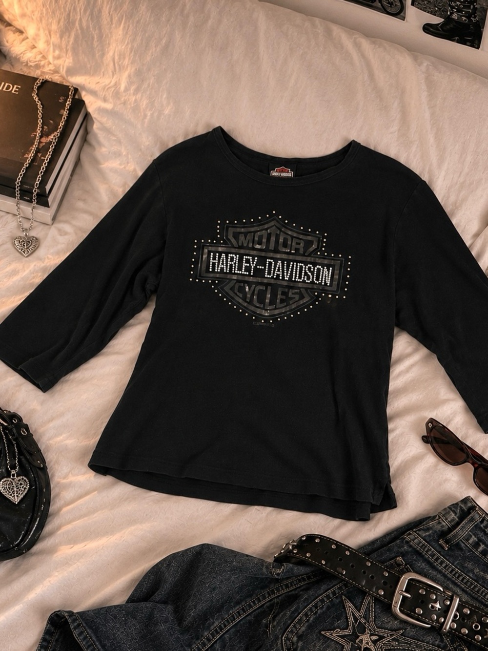 vintage y2k harley davidson black long sleeve tshirt
